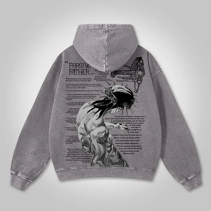 Forgive Them Father™ Acid Wash Anime Hoodie™