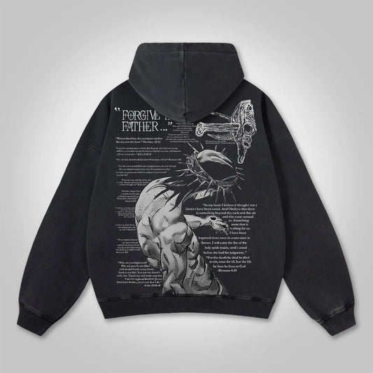 Father Forgive Them Hoodie Acid washed Anime